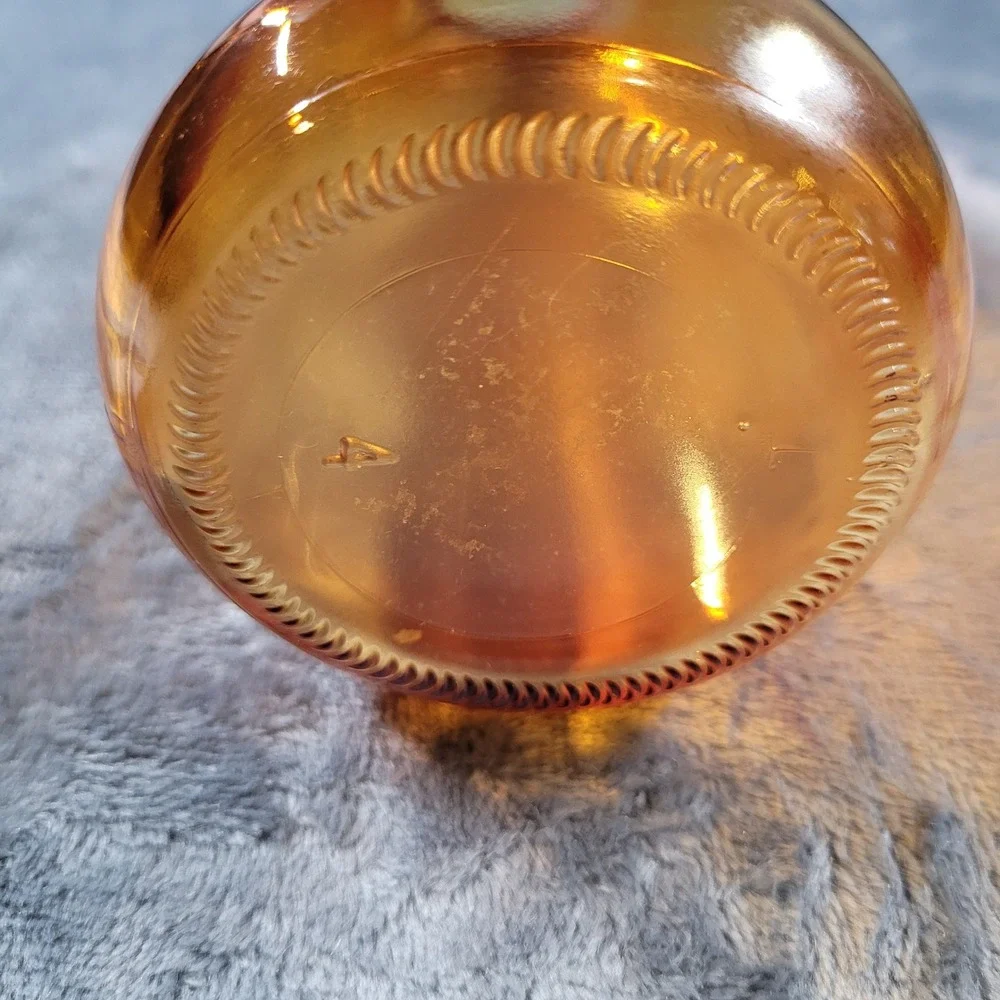 Vintage Amber Glass Carafe Bud Vase Embossed Seal Honey Gold Retro Decanter 8
